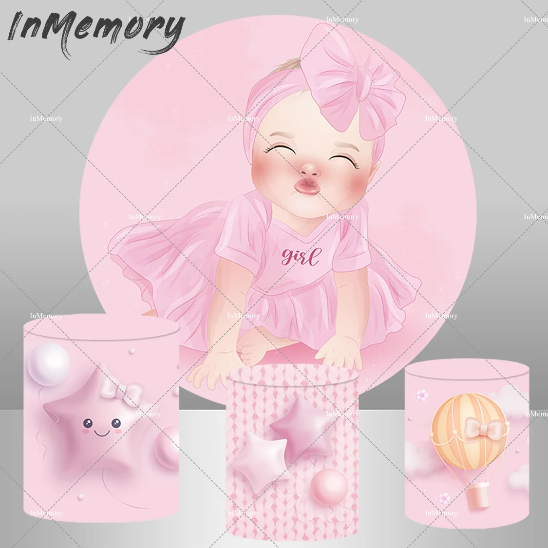 Pink Star Hot Air Balloons Birthday Background Table Cover Party Decoration