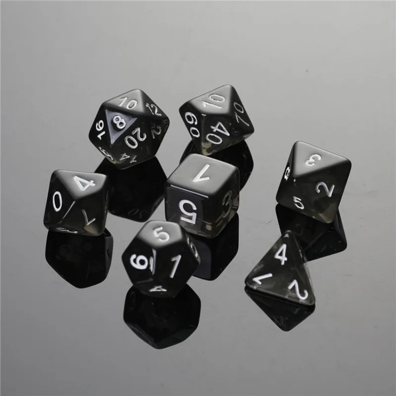 

7pcs/lot Transparent Black Polyhedral Dice Entertainment Board Game Digital Dice D20 D12 D10 D8 D6 D4 Table Game Dice Set