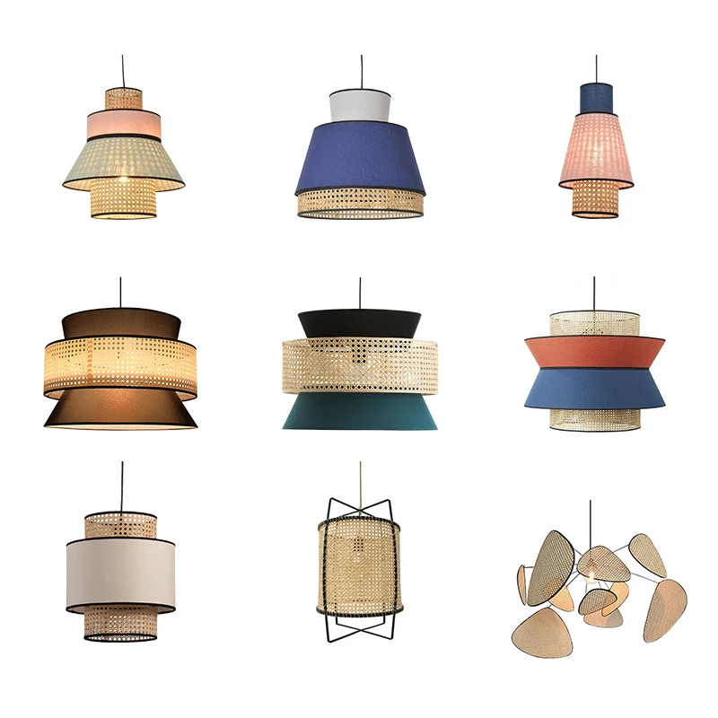 

Japanese wabi-sabi style retro pendant lights creative rattan dining table lamp simple living room lamps and lanterns E27