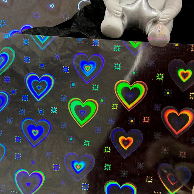 Японские голографические наклейки для дизайна ногтей в форме сердца