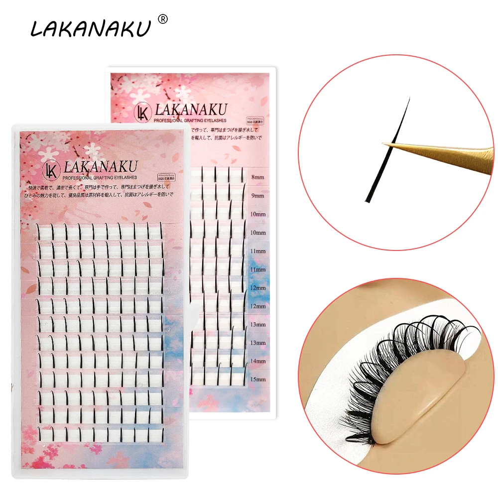

LAKANAKU 12rows Spikes Lashes Premade Volume Fans 0.07 C/D 8-15 Professional Matte Lashes Extension Individual Fluffy Eyelashes