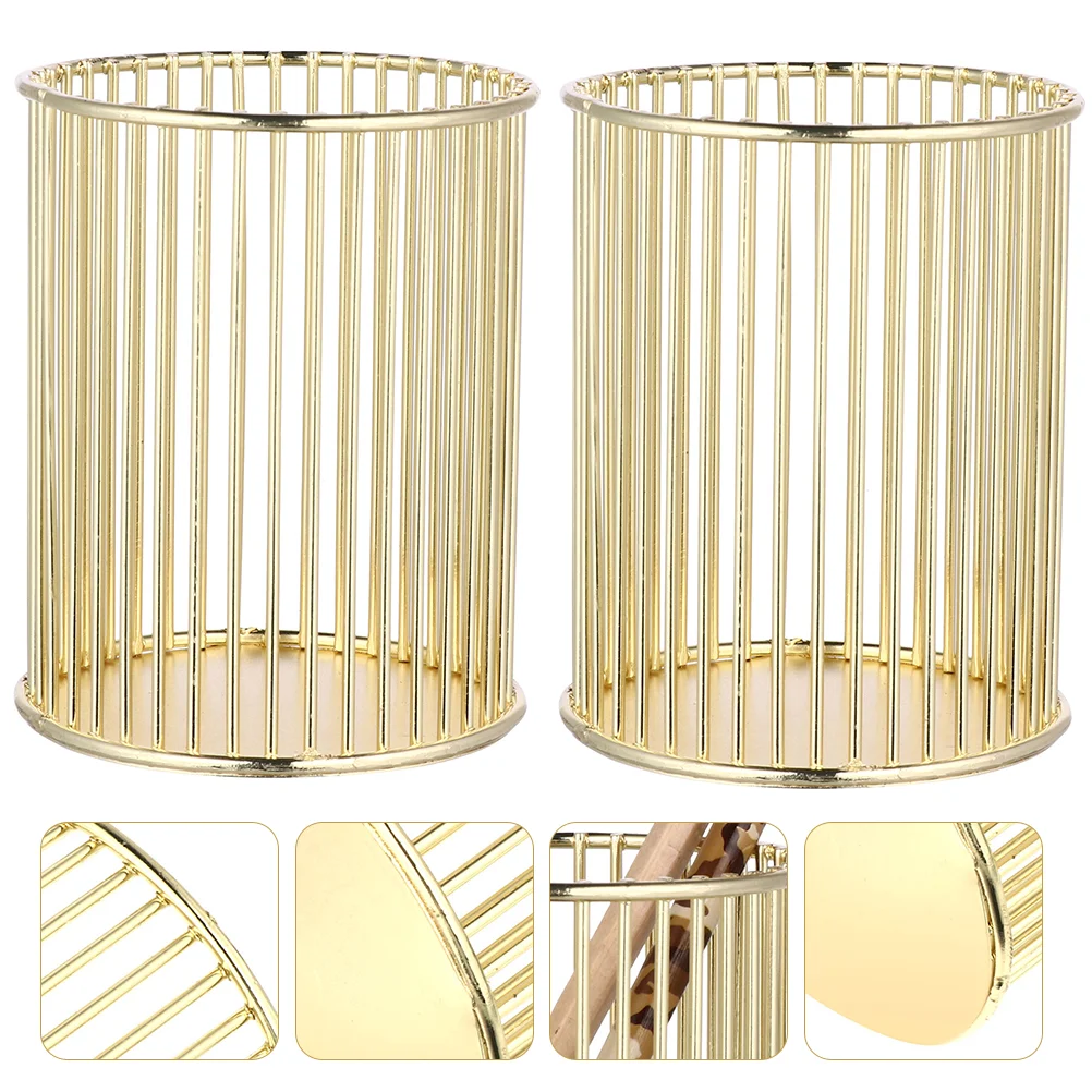 

2 Pcs Metal Iron Rose Gold Pen Holder Containers Brushes Organizer Pot Child