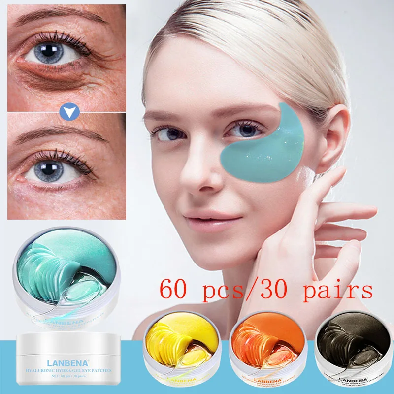

60pcs Collagen Anti-Wrinkle Eye Patches Under Eyes Edema Hydrogel Gel Mask Dark Circles Hyaluronic Acid Korean Skincare Products