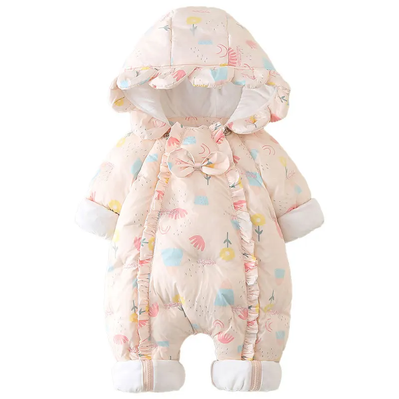 

Baby winter clothes girl down jacket jumpsuit winter velvet thickened newborn toddler out-of-home clothes hug suit