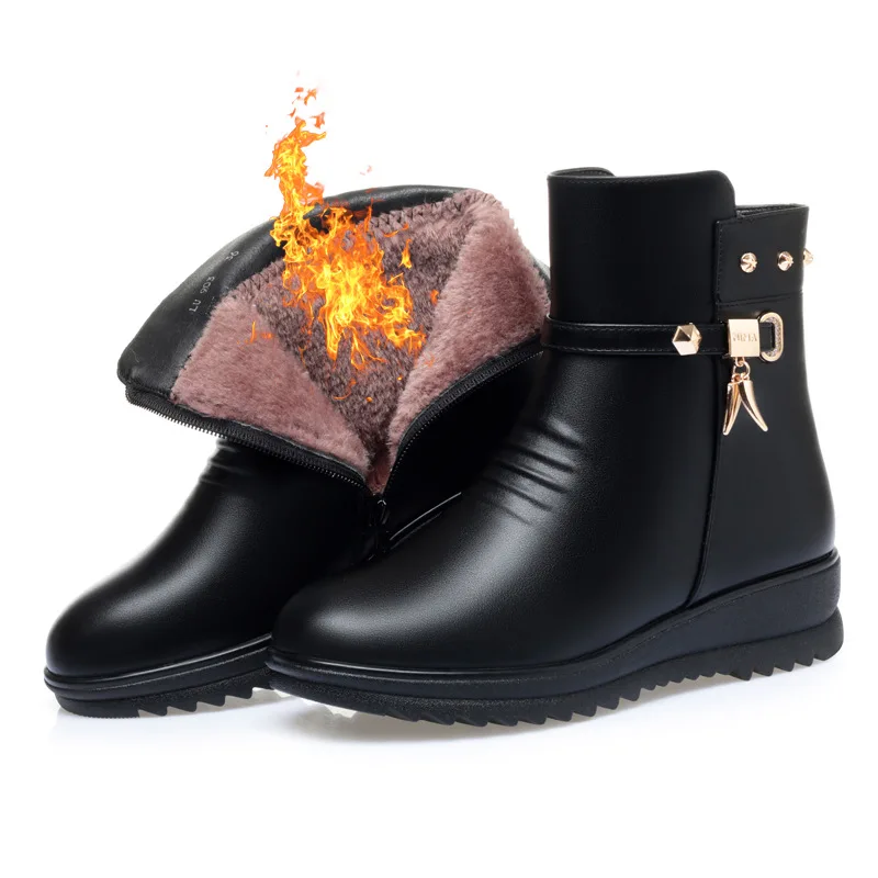 

Новые женские ботинки, модные зимние кожаные ботильоны, женские теплые зимние ботинки на толстом плюше, водонепроницаемые Нескользящие ботинки для мам