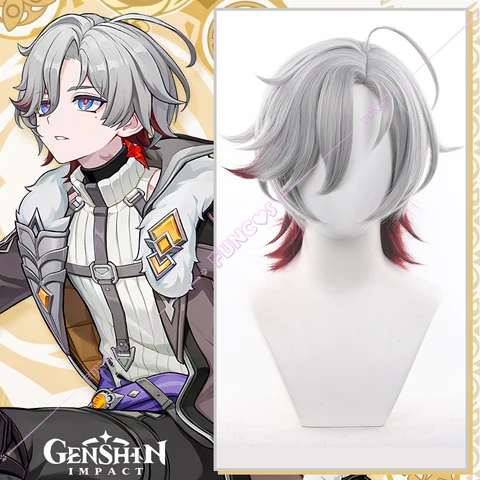 Косплей парик Illuga Genshin Impact серебристо-серый красныйgradient