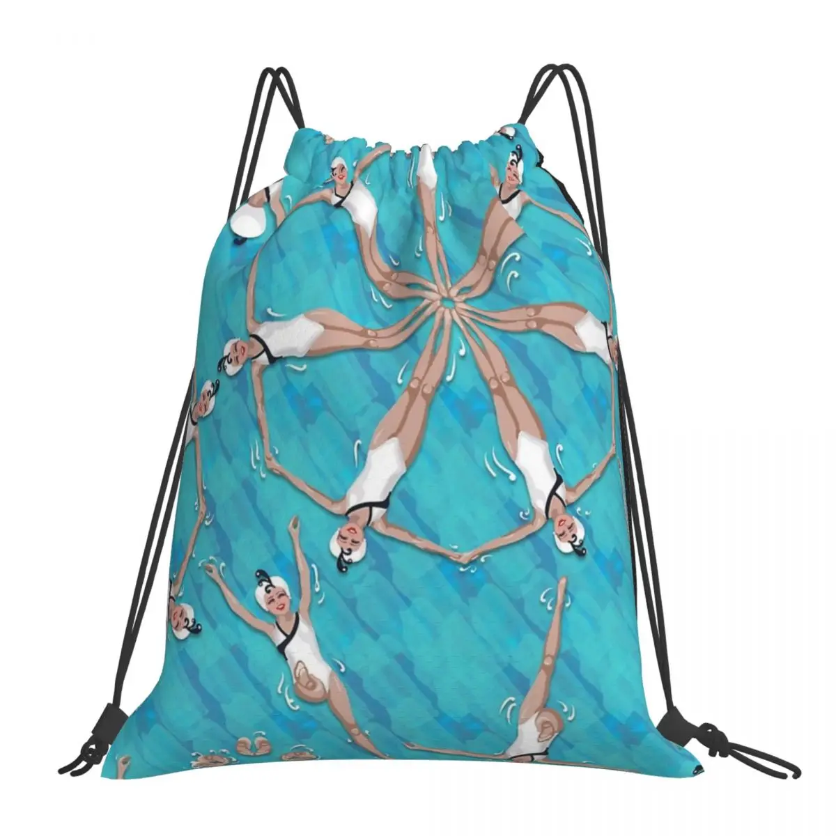 

Cool Sychronized Swimming Pattern Backpacks Casual Portable Drawstring Bags Drawstring Bundle Pocket Storage Bag Book Bags