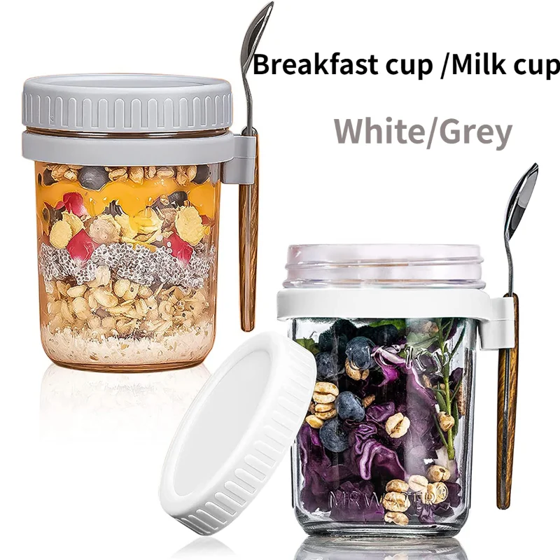 

Portable Overnight Oatmeal Water Cup with Spoon Lid Breakfast Milk Mason Seal Salad Cup