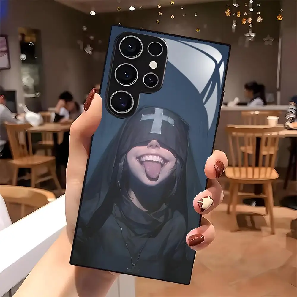 Фото Красивый чехол для телефона с изображением монахини для Samsung S26 S25 S24 S23 S22 S21 S20 Plus Ultra Note20, чехол из закаленного стекла №3