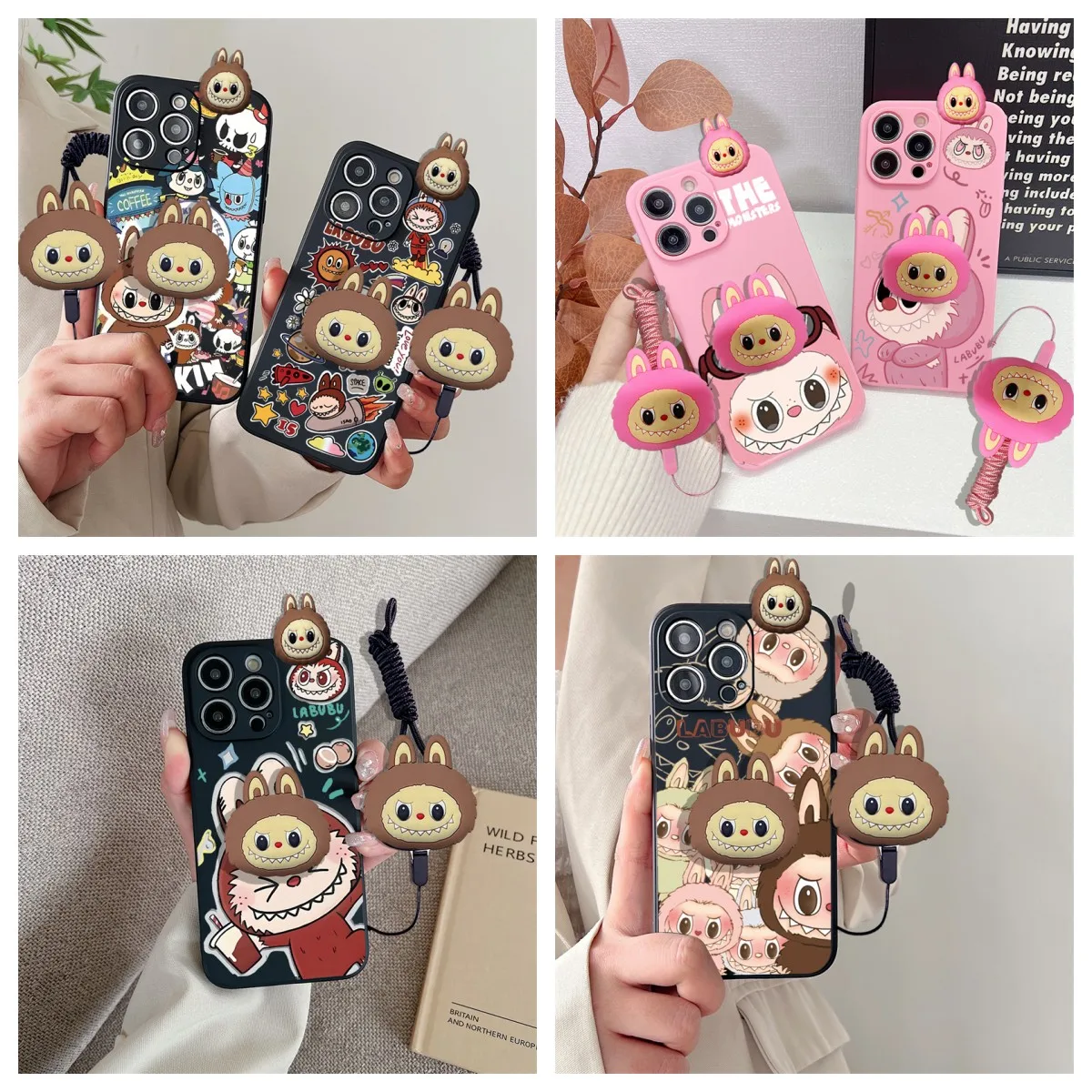 For Huawei Nova 10 11 11i 12 2 Lite 3E 3i 4E 5T 6 7 SE Pro 3D Cartoon Labubu Toy Phone Holder Case With Lanyard Strap Soft Cover