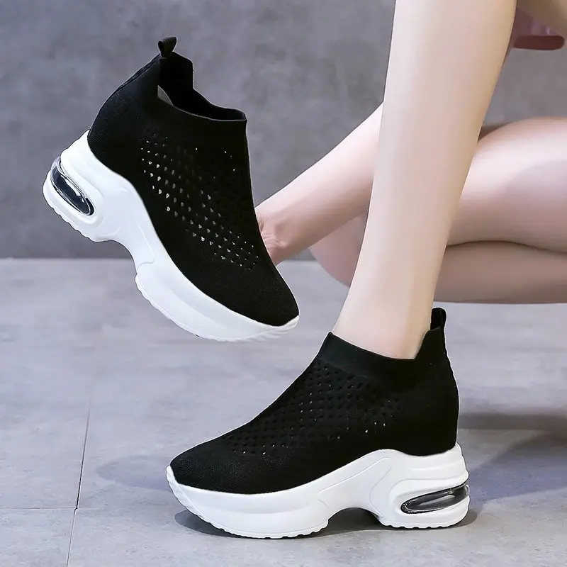 

Women Sneakers Breathable Female Knitted Shoes Thick Bottom Walking Shoes Soft Comfortable Spring Air Cushion Summer Casual Shoe