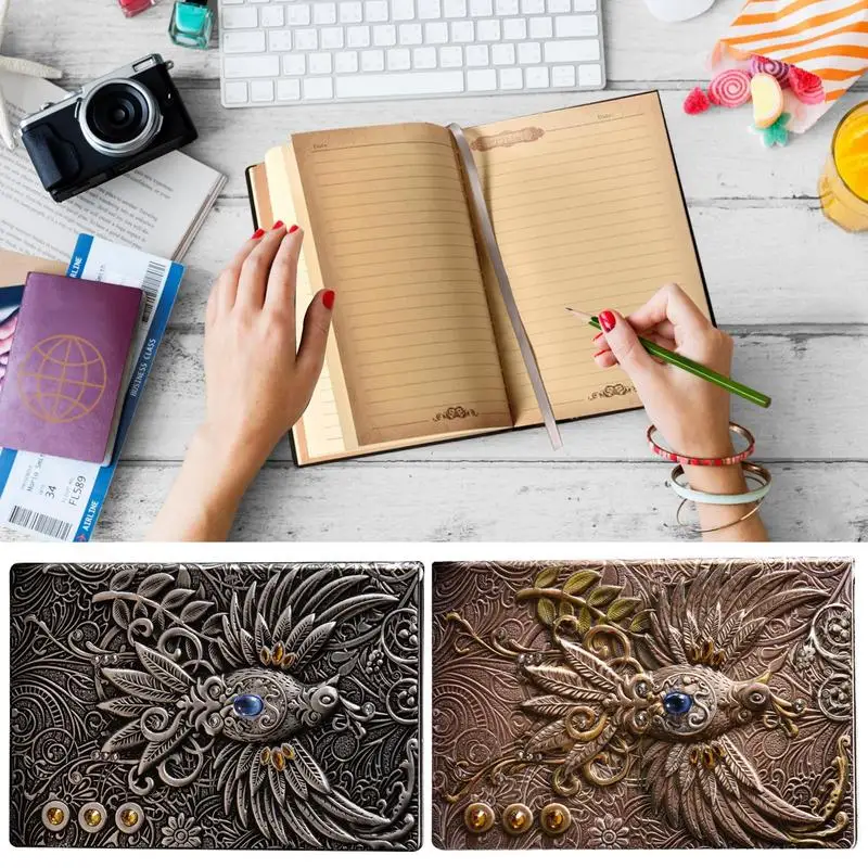 

Phoenix Embossed Journal Antique Handmade Vintage Travel Diary Daily Sketchbook Personal Travel Diary Drawing Notebooks Gift For