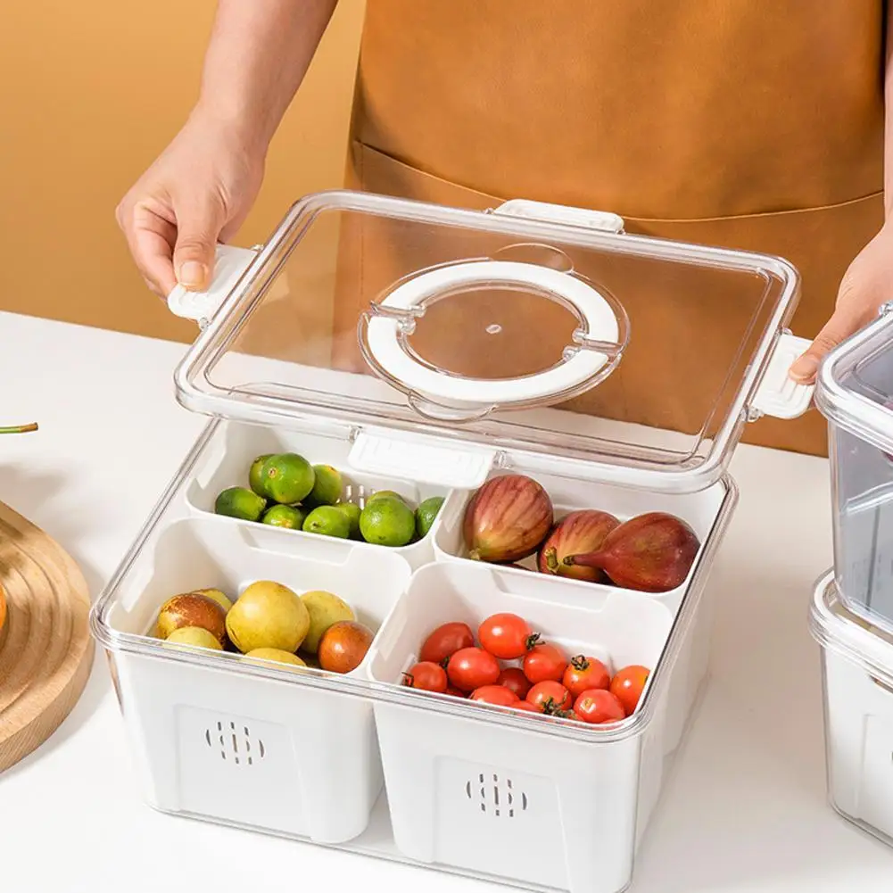 

2/3/4Grid Food Vegetable Fruit Refrigerator Storage Box Fridge Organizer Drain Basket Onion Ginger Crisper Kitchen Organizer