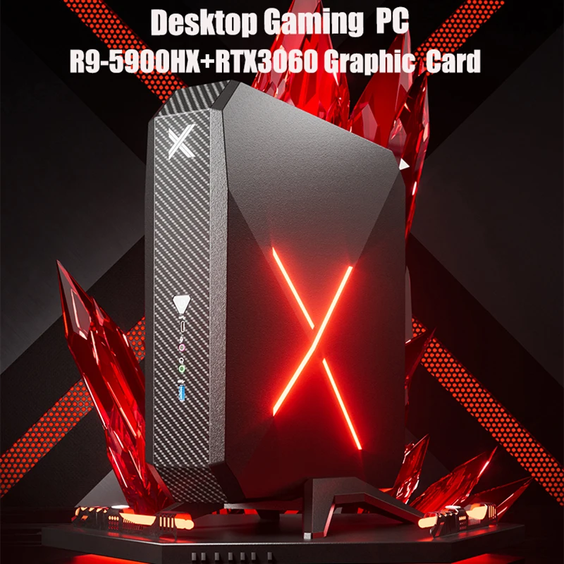 Eglobal Gaming AMD Mini PC Ryzen 9 5900HX RTX3060 RX 6600M RX 6500XT 2*DDR4 M.2 NVMe SSD 2.5G LAN Desktop Tower Computer WiFi6E