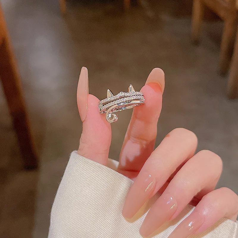 

Fashion Silver Color Shiny Small Cat Ears Adjustable Ring Women Creative Micro-set Rhinestone Personalized Party Jewelry