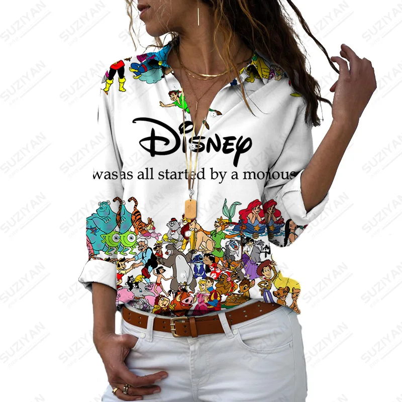 

Spring And Autumn New Long Sleeve Temperament Top Print Long Sleeve Casual Work Wear Blouses Casual Tops Mickey Print Lapel