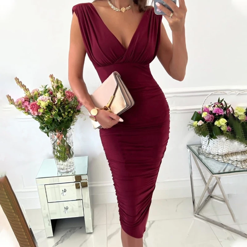 

Sexy Skew Collar Slit Bodycon Dress Women Elegant Solid Lace-up Bow Party Midi Dress Summer Off Shoulder Sleeveless Beach Dress