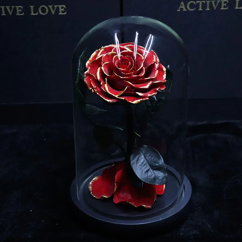 

The Beauty And Beast Rose In Glass Dome Preserved Eternal Rose Dried flower Ornaments Decor For Christmas Valentine's Day Gifts