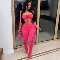 2022 summer women tracksuit two piece set cross bandage hollow out solid color party night matching set clothes for women outfit