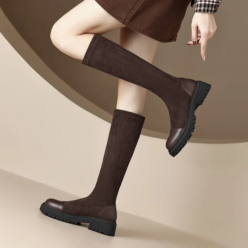 autumn winter boot brand style chunky high heel pu leather knee high boots women's high tube thinner-looked high heel long boots