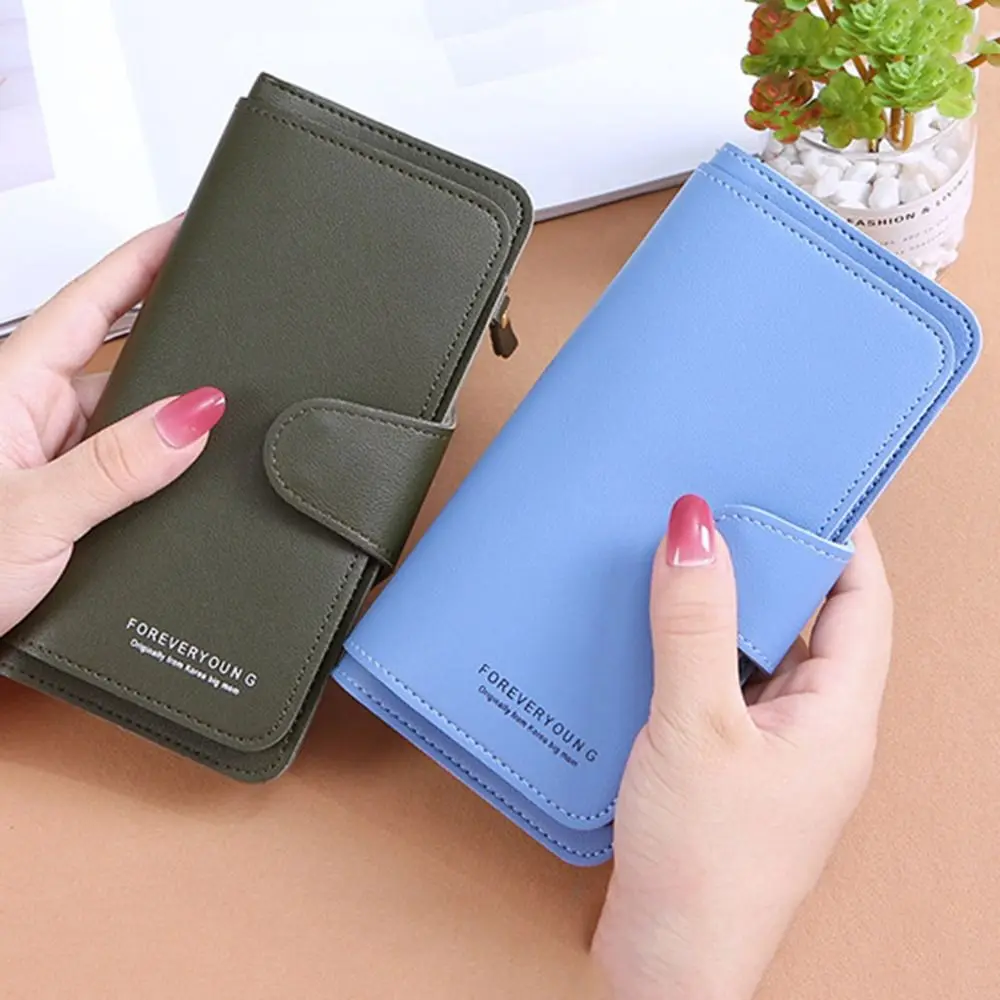 

Женский держатель для телефона с зажимом для денег, однотонный держатель для кредитных карт и монет, кошелек из искусственной кожи, длинный кошелек