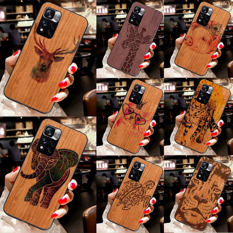 Deer Lion Elephant Wood Animal For Redmi Note 11 Pro Case For Xiaomi Redmi Note 10 Pro 8 9 8T 9S 10S 9A 9C 9T Phone Cover