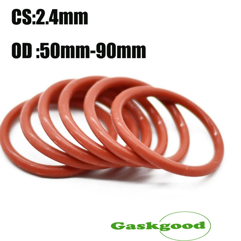 

10Pcs Red Silicone Ring Gasket CS 2.4mm OD 50mm ~ 90mm Silicon O Ring Gasket Food Grade Rubber O-ring VMQ Assortment hvac Tools