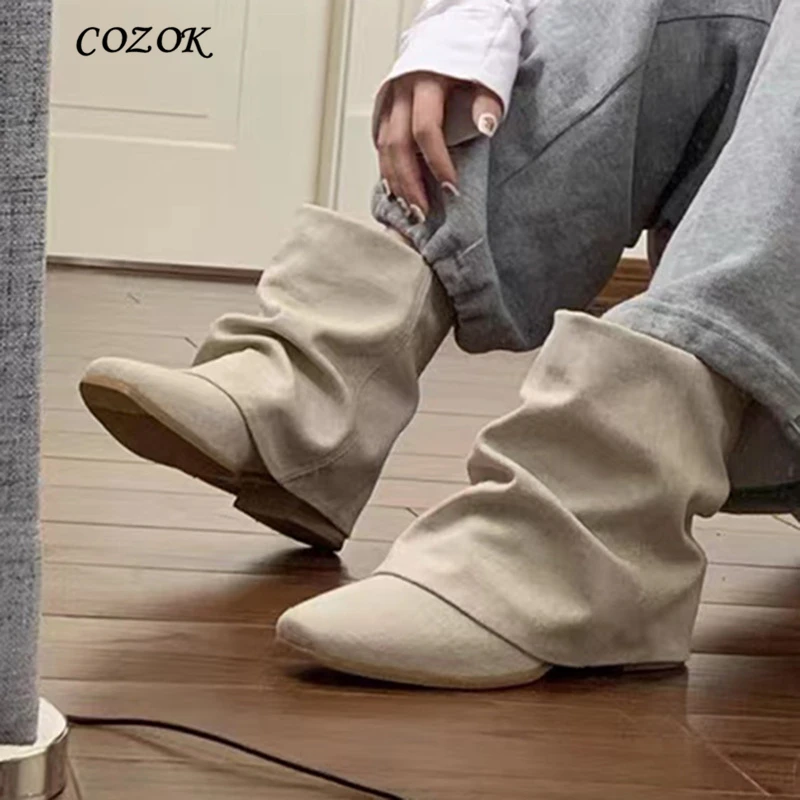 

Женские Плиссированные ботильоны с круглым носком, белые модные ботильоны в Корейском стиле, зима 2022