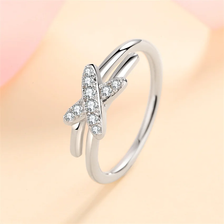 

Sherich 2022 New Jewelry S925 Sterling SilverX Shape Real Moissanite Diamond Cross Row Ring Exquisite Party Jewelry Women