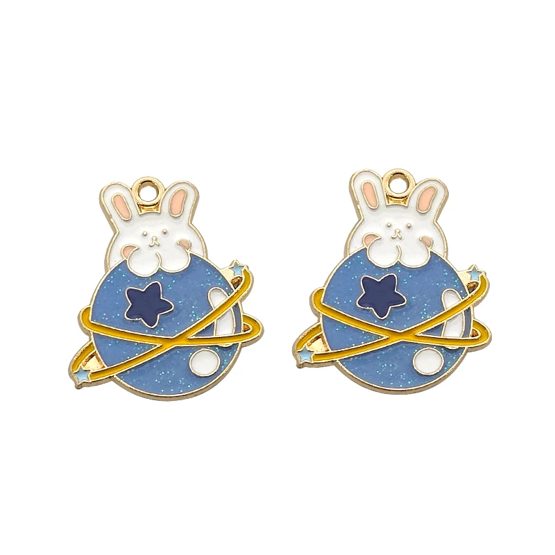 

10Pcs/Lot 23x27mm Rabbit Charm Alloy Enamel Planet Rabbit Charms for Jewelry Making DIY Earrings Bracelet Keychains Pendant 2022