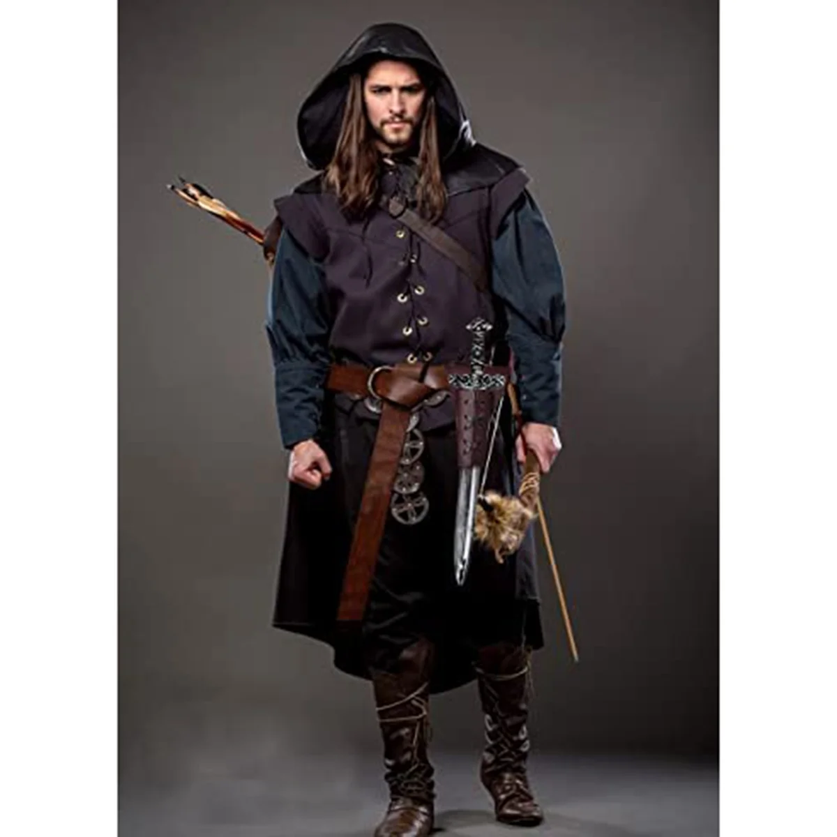 Кожаный ремень-Кобура в средневековом стиле черный пояс с кинжалом лягушкой