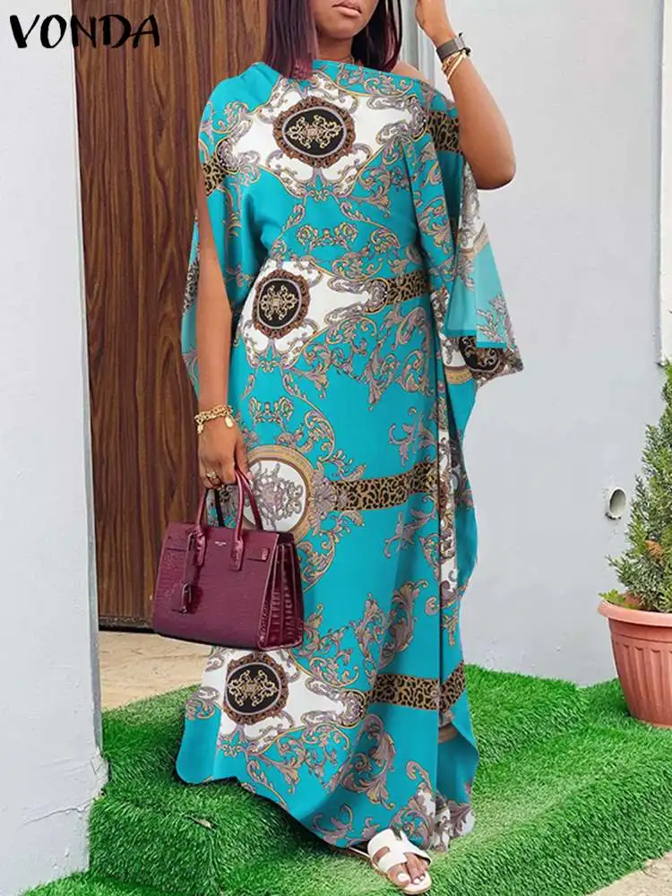 

VONDA Party Maxi Dress 2022 Women O Neck A-Lined Sundress Vintage Printed High Waist A-Lined Long Robes Longue Oversized