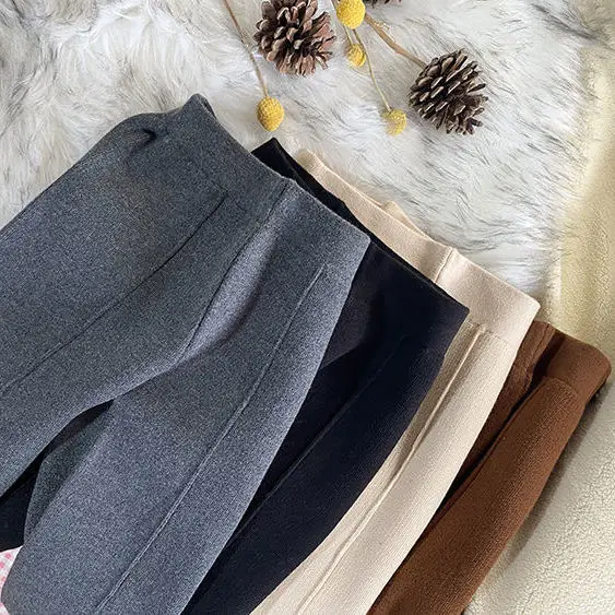

Autumn Winter Children's Thickened Knitted Straight-leg Pants Girls Casual Pants Female Baby Wear Fashion Pants