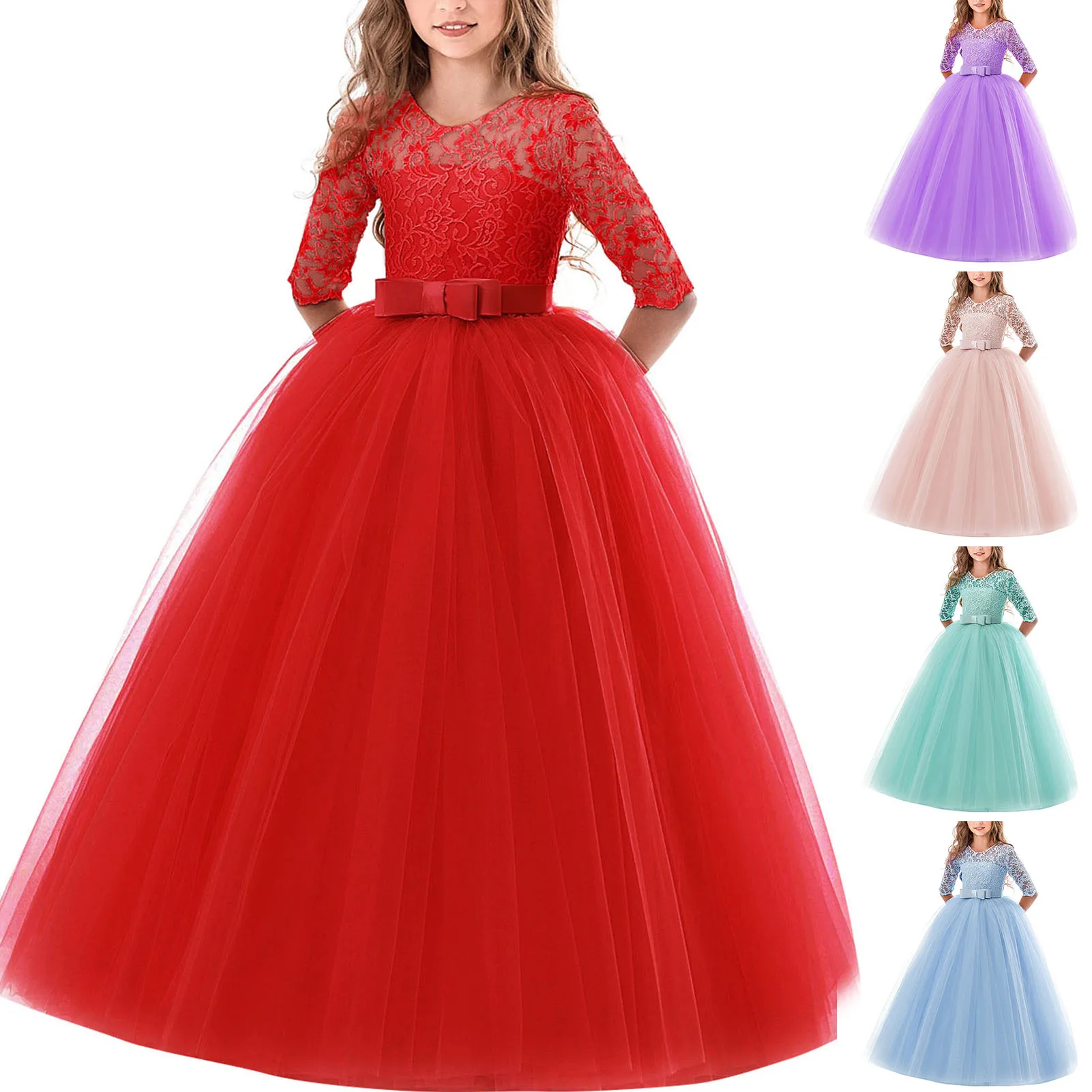 

Flower Girl Lace Dress for Kids Wedding Bridesmaid Pageant Party Prom Formal Ball Gown Princess good-looking NIN668