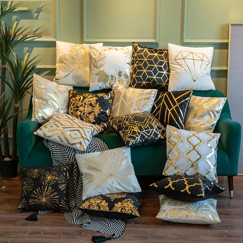 

45cm Stamping Gold Pillowcase European Modern Sofa Cushion Cover Home Decorative Short Plush Pillow Cover Bed Car Pillowcase