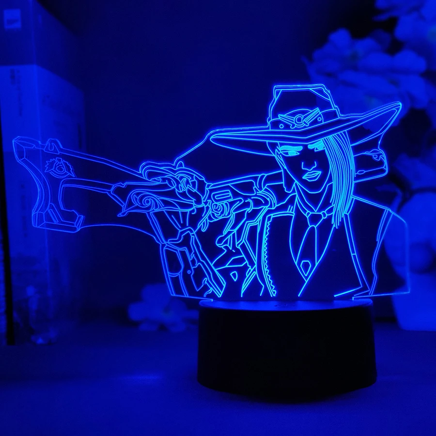PC Computer Game Overwatch Hero Ashe Silhouettes Laser Engraved Acrylic 3D Visual Upward Lighting Art Deco Style Gift for Gamers images - 6