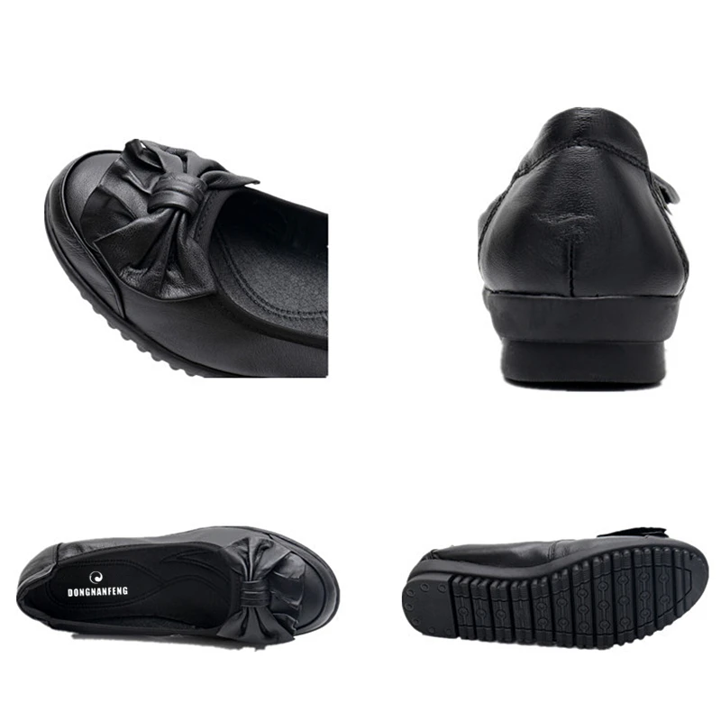 Ladies Female Women Mother Genuine Leather Shoes Flats Slip on Soft Bow Sapatos Femininos Plus Size 42 43 Zaptos De Mujer Flats