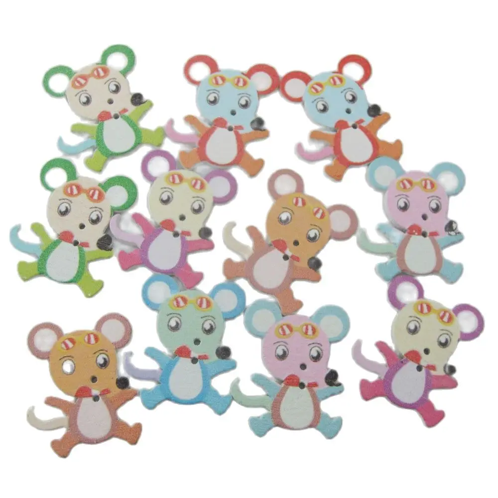 

50 шт., деревянные пуговицы в форме мыши