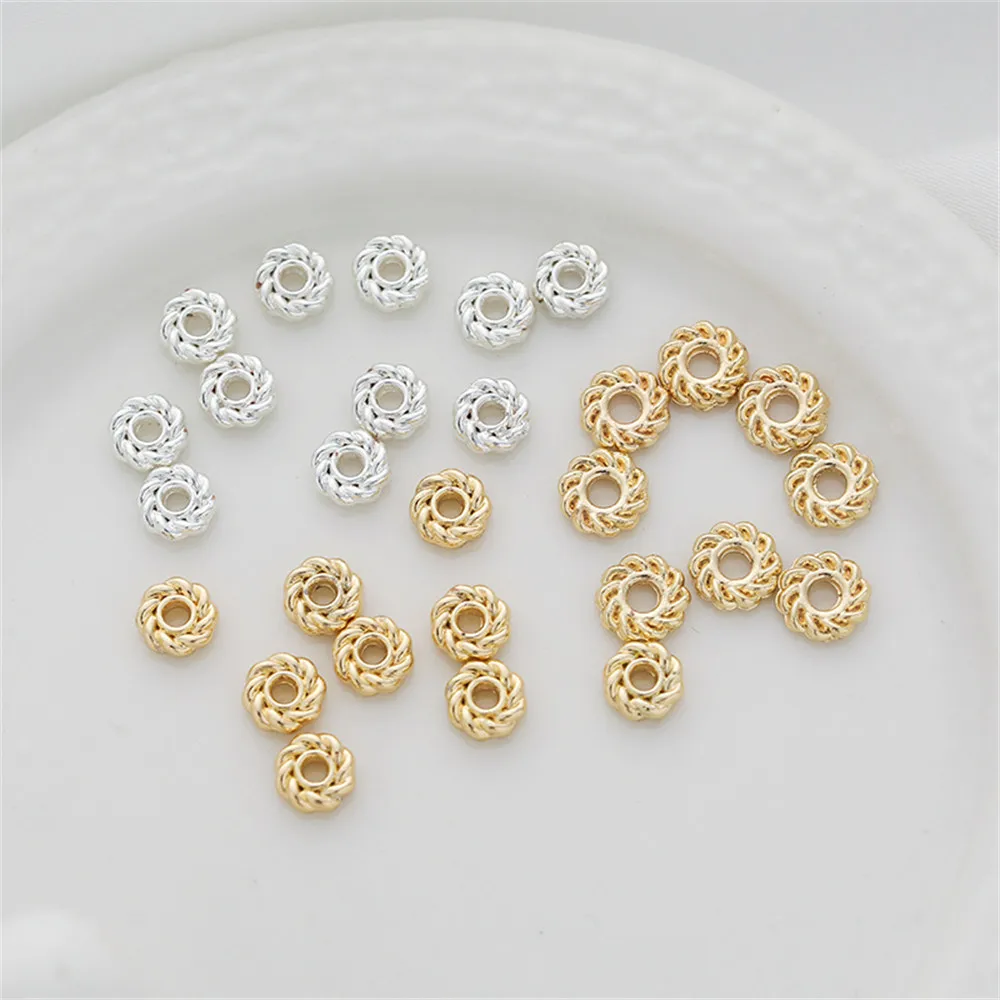 

50pcs 14k package gold color Fenghuo Wheel Twist spacer bead thread 6mm gasket diy handmade beaded loose bead accessories