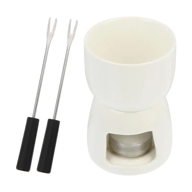 Ceramic Fondue With 2 Forks Premium Tea Light Porcelain Melting Pot Chocolate Fondue Cheese Melting Oven Baking Accessories