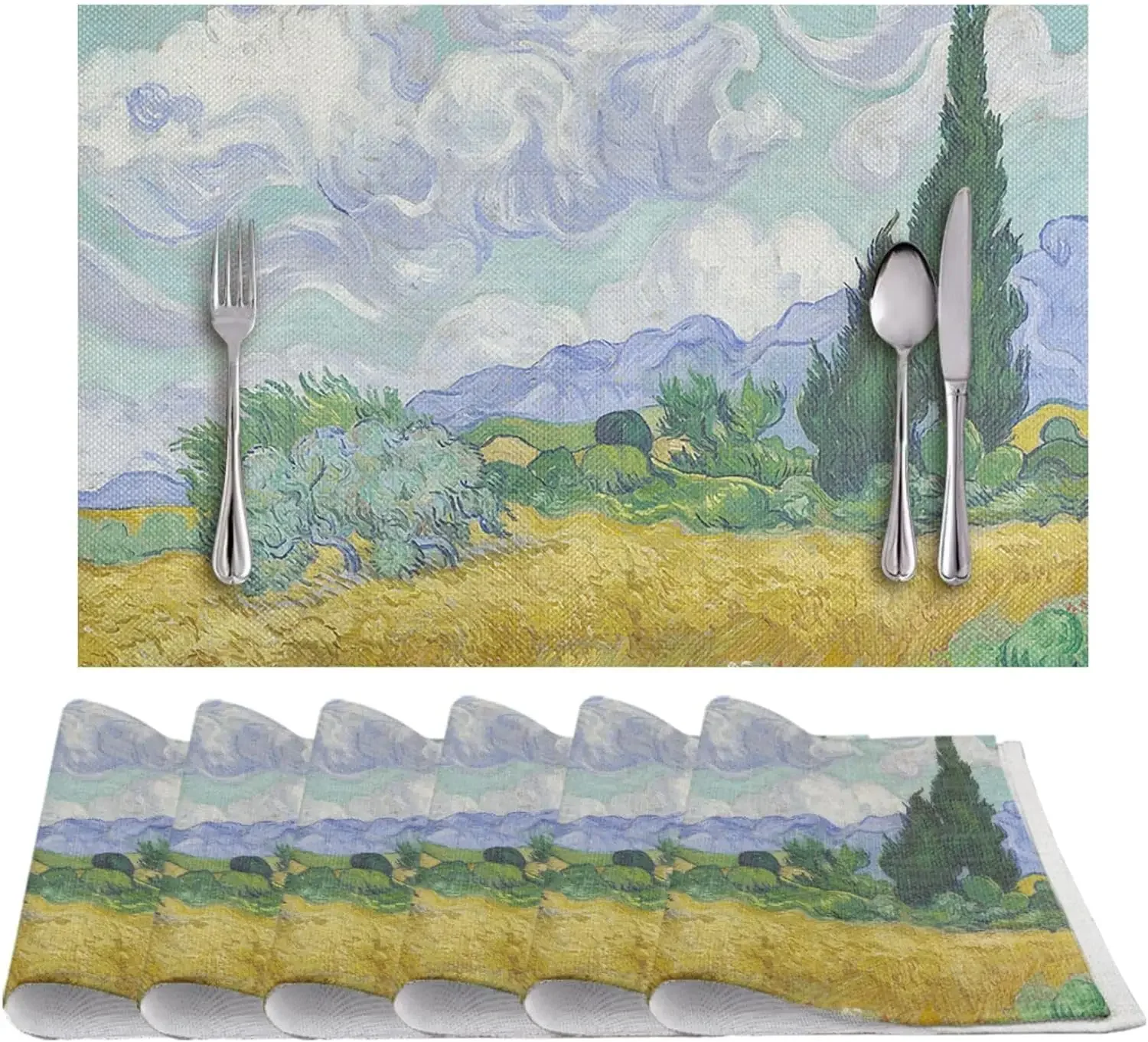 Льняные подставки под тарелки с рисунком «Водные лилии», Клод Моне