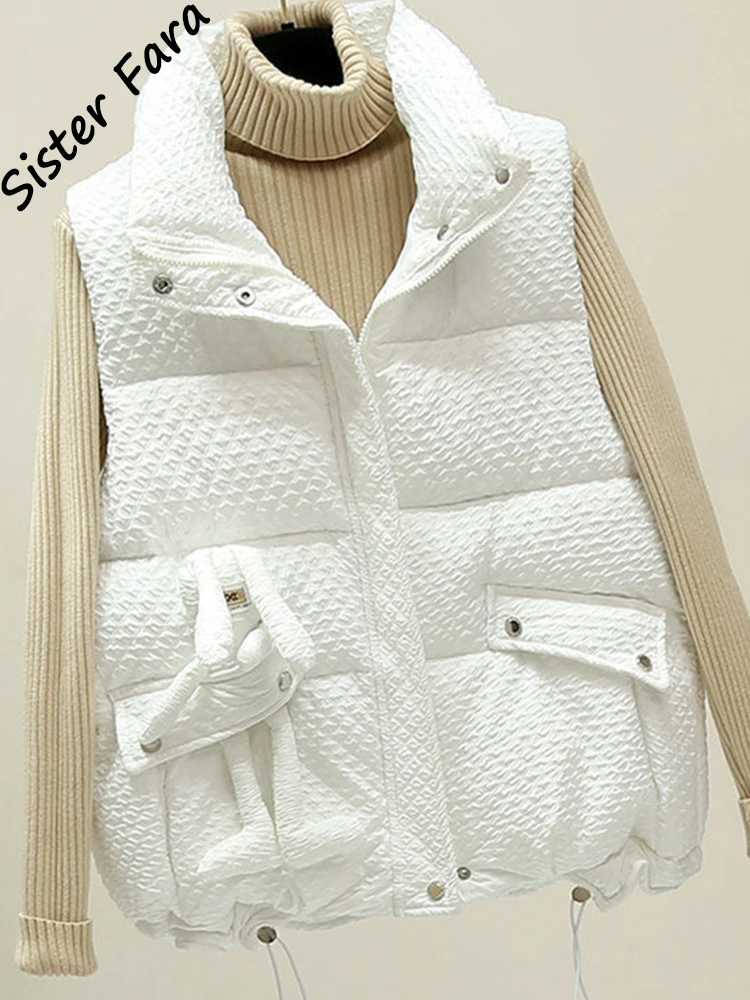 

Sister Fara Winter Stand-up Collar Bodywarm Cotton Vest Women Sleeveless Waistcoat Jacket Loose Zipper Sleeveless Jacket Female