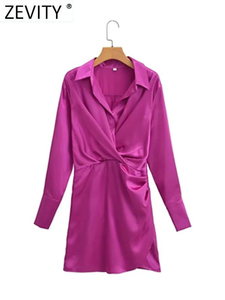 

Zevity Women Fashion Solid Color Pleats Design Soft Touch Mini Shirt Dress Female Chic Casual Side Zipper Party Vestidos DS3182