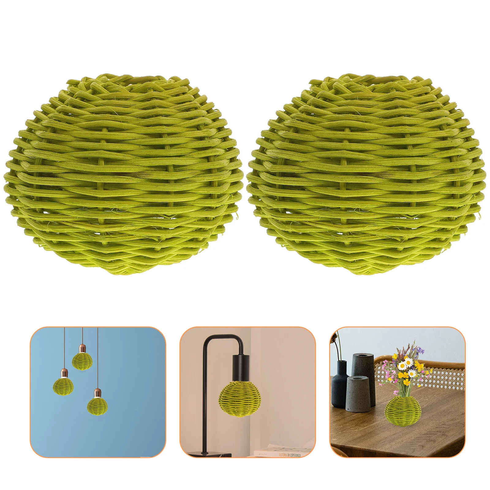 

2 Pcs Small Lampshade Rattan Wicker Pendant Vintage Light Bulbs Decor Living Room Woven Hanging Shades Miniture Decoration