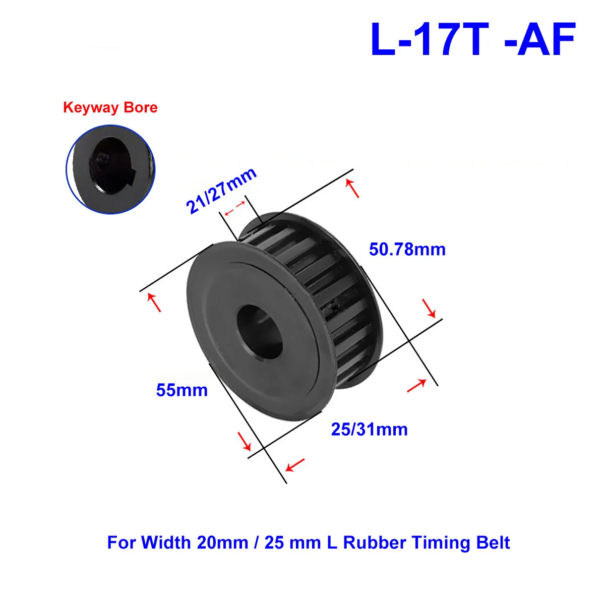 

45# Steel Timing Pulley L-17T Keyway Bore 8mm~28mm Pitch 9.525mm Synchronous Belt Pulley For Width 20/25 mm L Rubber Timing Belt