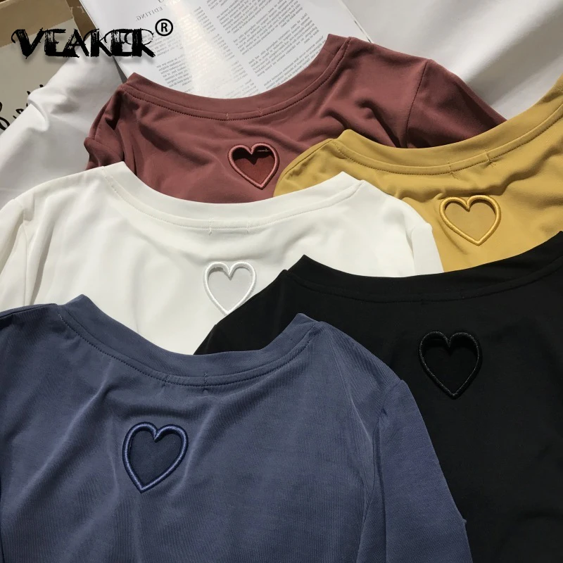 

High Quality CUPRO 5 Color Plain T Shirt Women Fashion Back Heart Hollow Out Short Sleeve T-shirt Casual Loose Women Clothing