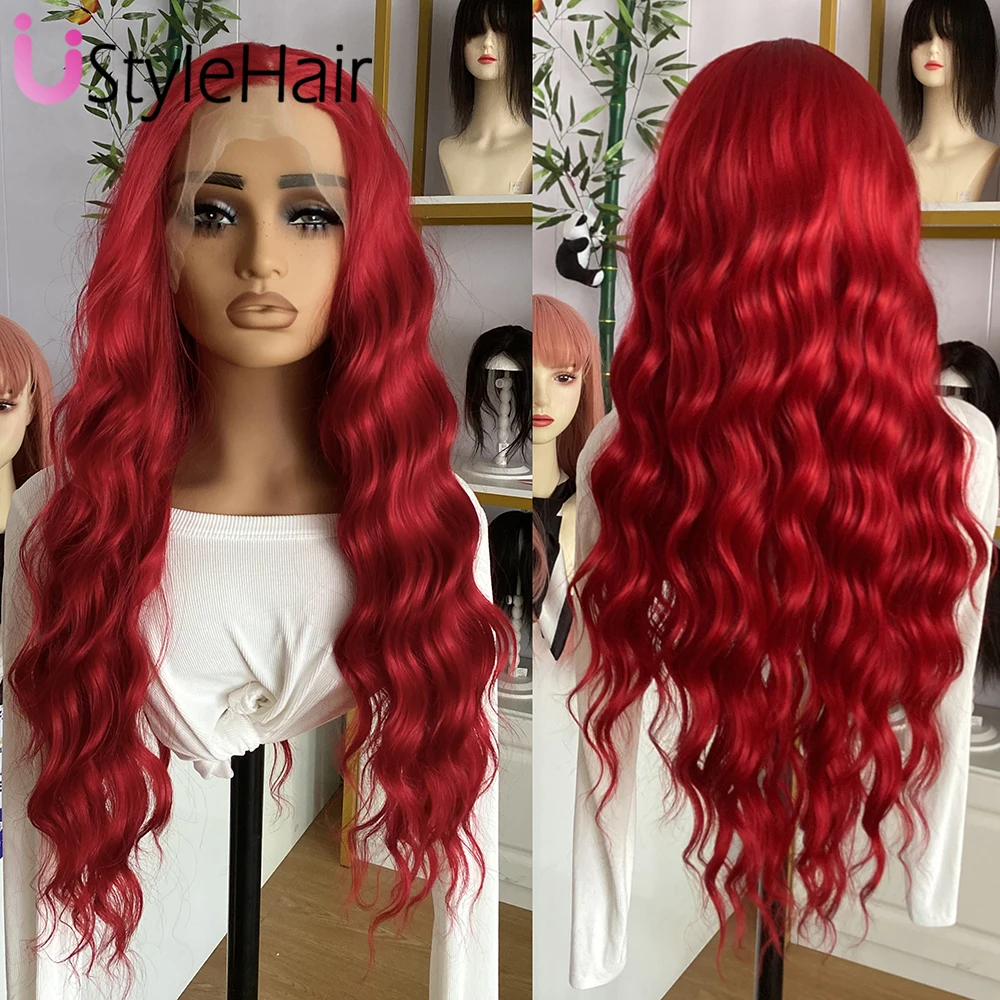 UStyleHair Бирюзово-зеленый длинный парик Синтетический кружевной передний с