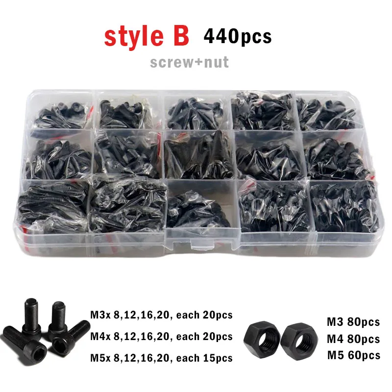 

Стальные шестигранные винты M1.6 M2 M2.5 M3 M4 M5 черные класс 12.9 DIN912 набор