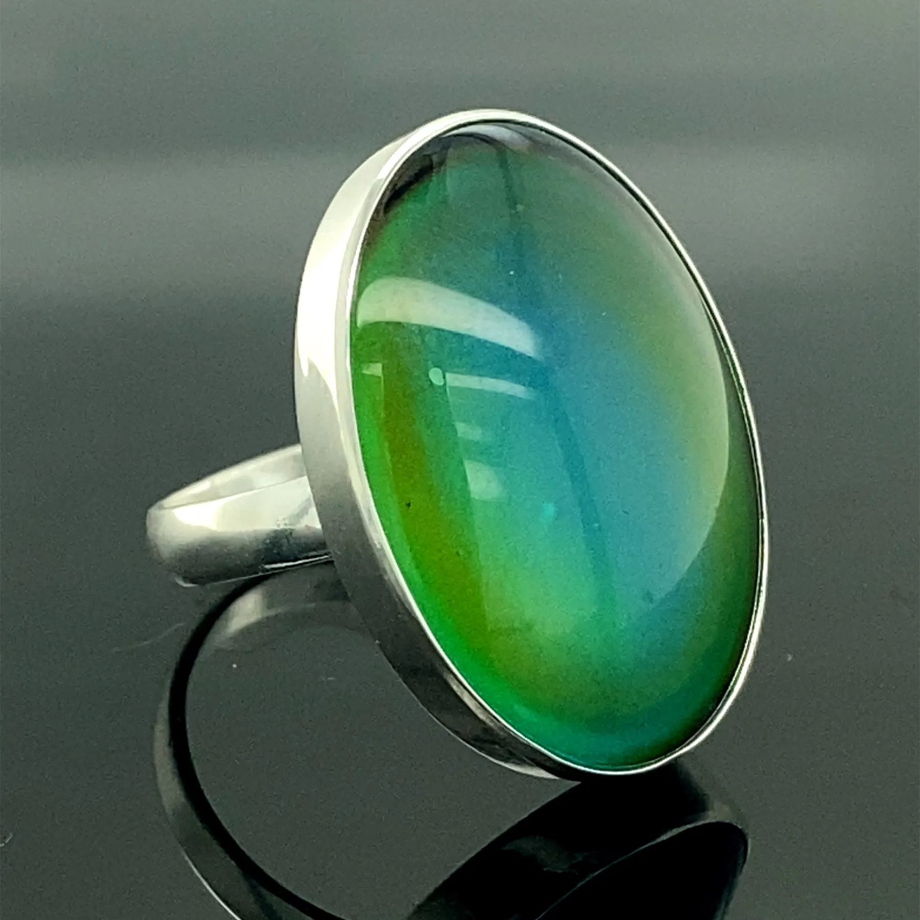 Silver Oval Sense Stone Ring , Color Changing Ring , Big Sense Stone , Color by Temperature Mood Charm , Handmade 925k Sterling