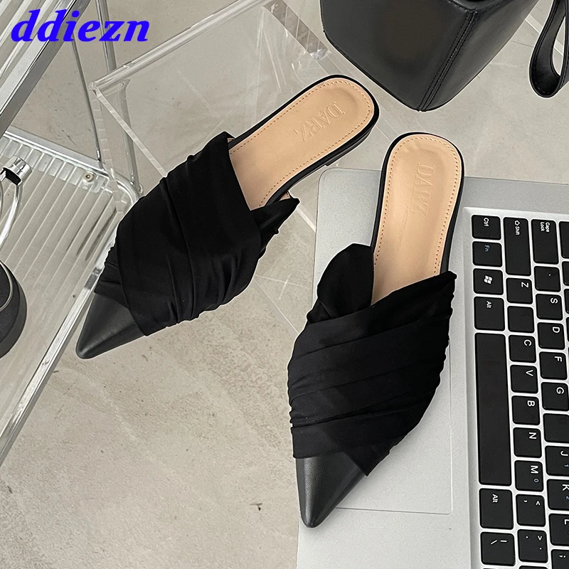 

Summer Elegant Woman Flats Slippers Shoes Female Slides Outside Beach Fashion Pointed Toe Ladies Slippers Mules For Women 2023